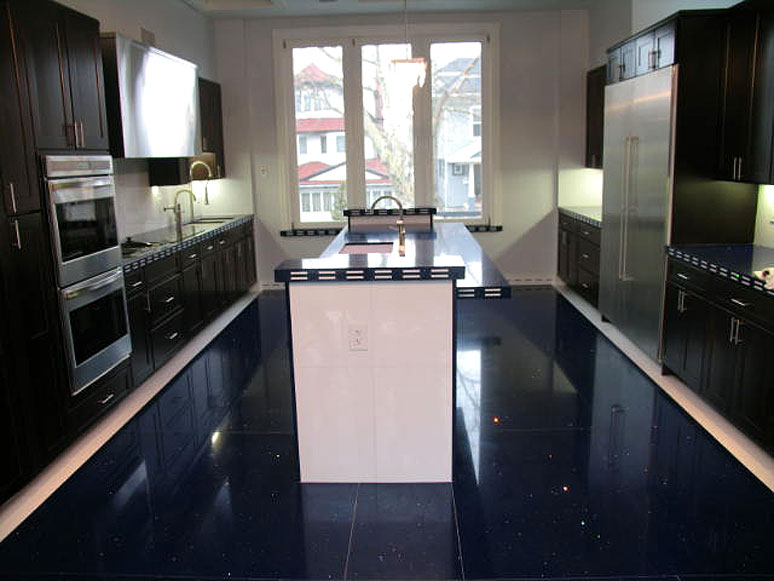 kitchen with marble floor and countertops