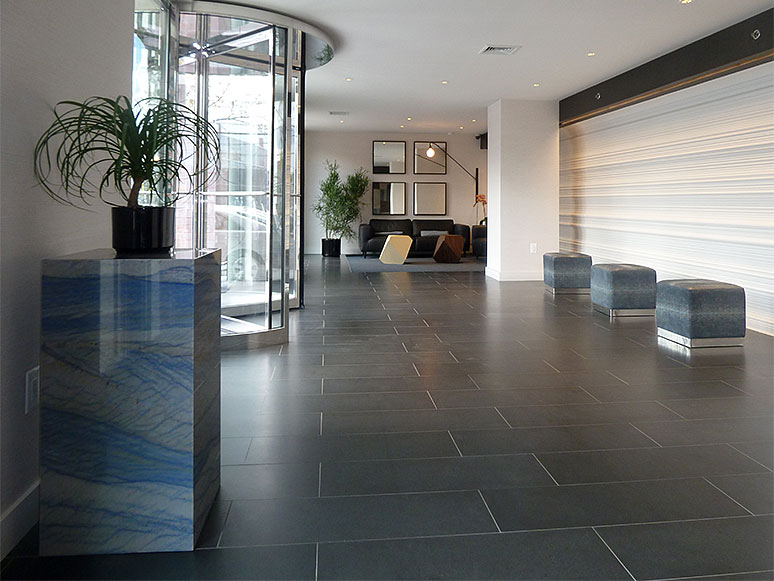 lobby floor of stone tile